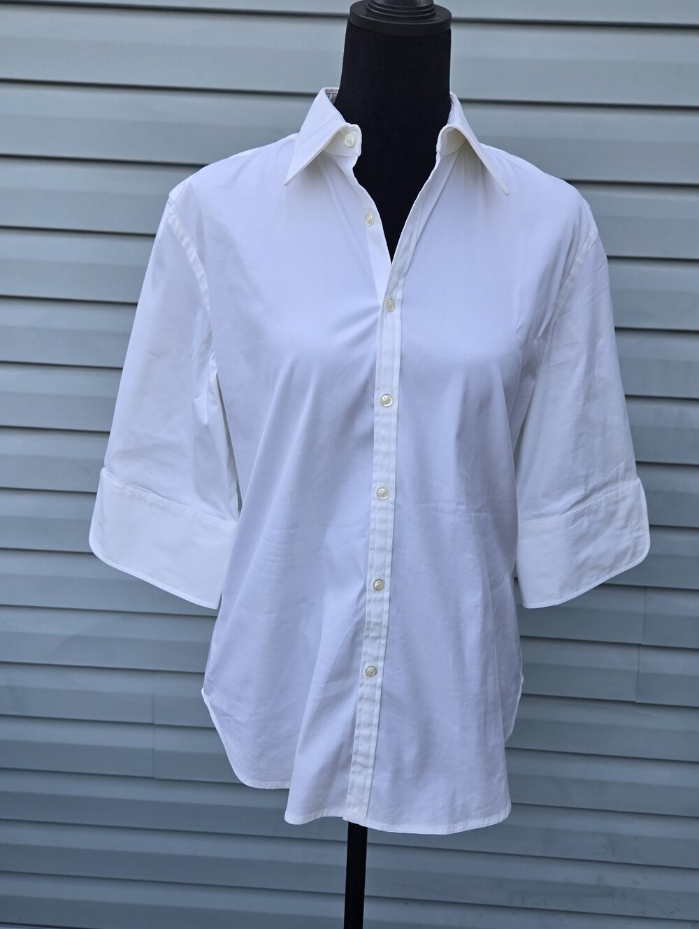 Ralph Lauren Black Label Size 10 White 3/4 French Cuff Button Down Shirt Stretch